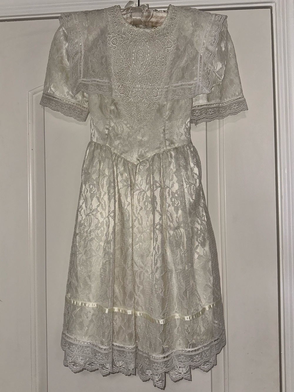 Vintage 80s Gunne Sax by Jessica McClintock Girls White Lace Dress Size 8 Formal